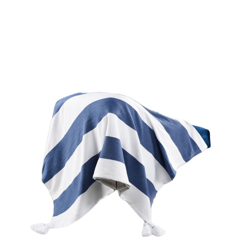 HomeRoots 50" X 60" Blue and White Cotton Woven Striped Throw Blanket with Tassels