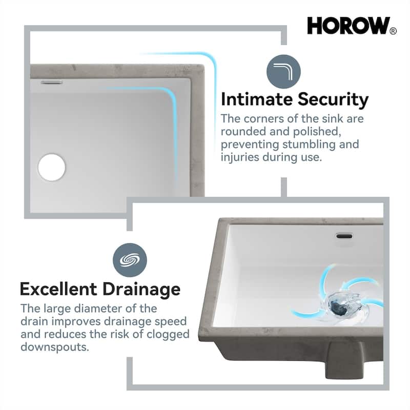 HOROW 23.60 in. White Ceramic Rectangular Undermount Sink with Overflow Drain - N/A