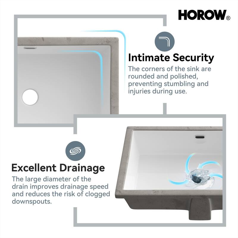 HOROW 23.63 in. White Ceramic Rectangular Undermount Sink with Overflow Drain