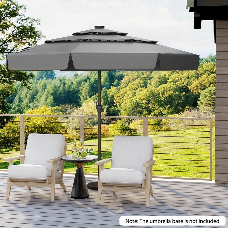 Costway 10 FT Solar Patio Umbrella with 32 LED Lights 3-Tier Vented