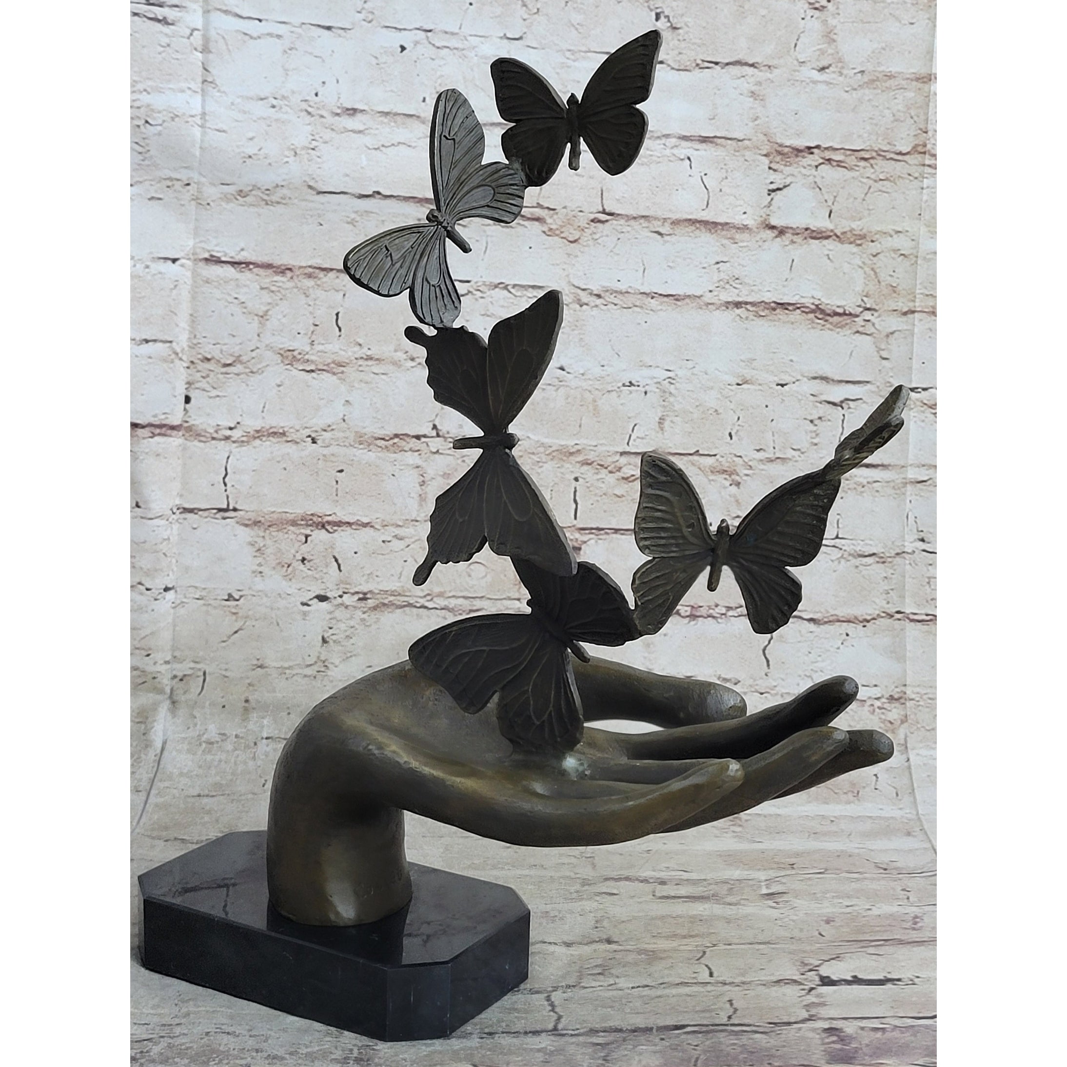 Butterflies In Hand Abstract Bronze Statue Sculpture Original Surreal Art 12 Inches X 11 Inches