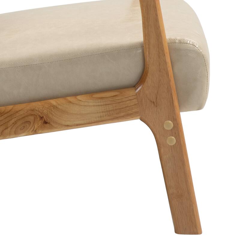 Mid-Century Modern Upholstered Accent Chair with Wood Frame - Natural Wood/PU Leather - Cream/PU/Natural Wood