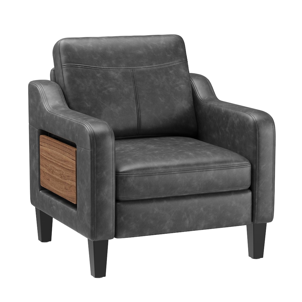 Accent Chair PU Leather Mid-Century Design Removable Cushions Living Room