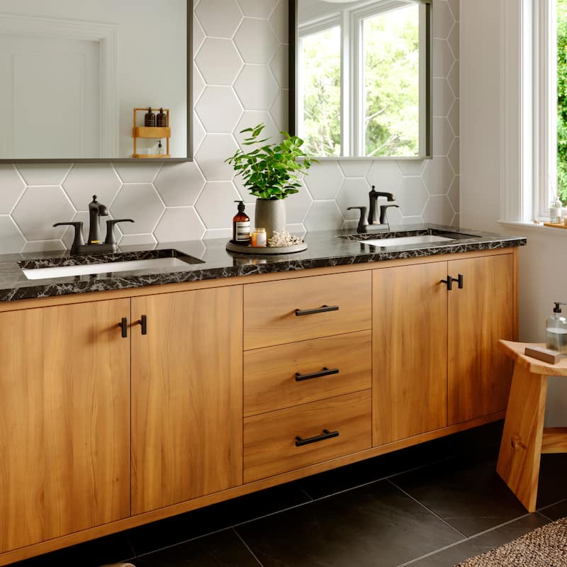 Karran Woodburn Two-Hole 2-Handle Bathroom Faucet with Matching Pop-Up Drain
