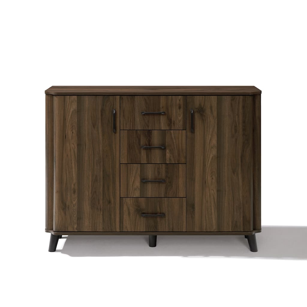 Dark Oak Manufactured Wood 47" W x 36" H 2-Door 4-Drawer Sideboard Cabinet - 36.2" H x 47.2" W x 15.7" D