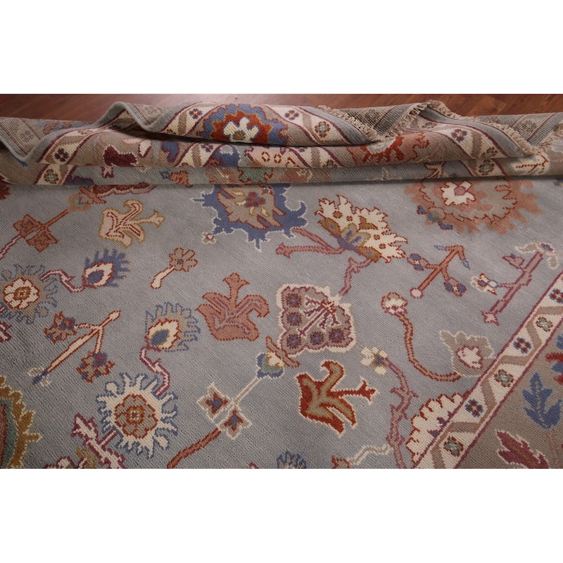 Blue Oushak Indian Area Rug Hand-Knotted Wool Carpet - 7'11"x 10'0"