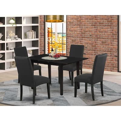 HomeStock 5-Pc Black Finish Solid Wood Top - Rectangular Upholstered Dining Room Set with Butterfly Leaf - Seats 4