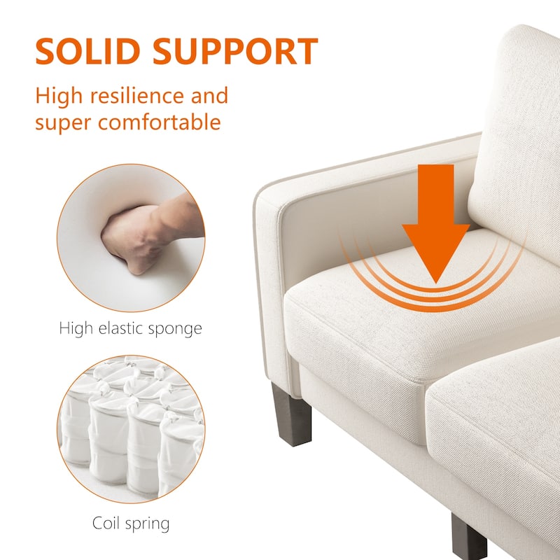 Small Fabric Upholstered 2 Seat Sofa with Solid Wood Leg and Ultra Thick Cushion