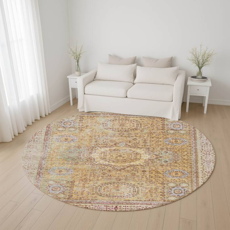 Premium Washable Super Soft Vintage Traditional Mayfield Rug - Gold - 8' x 8'