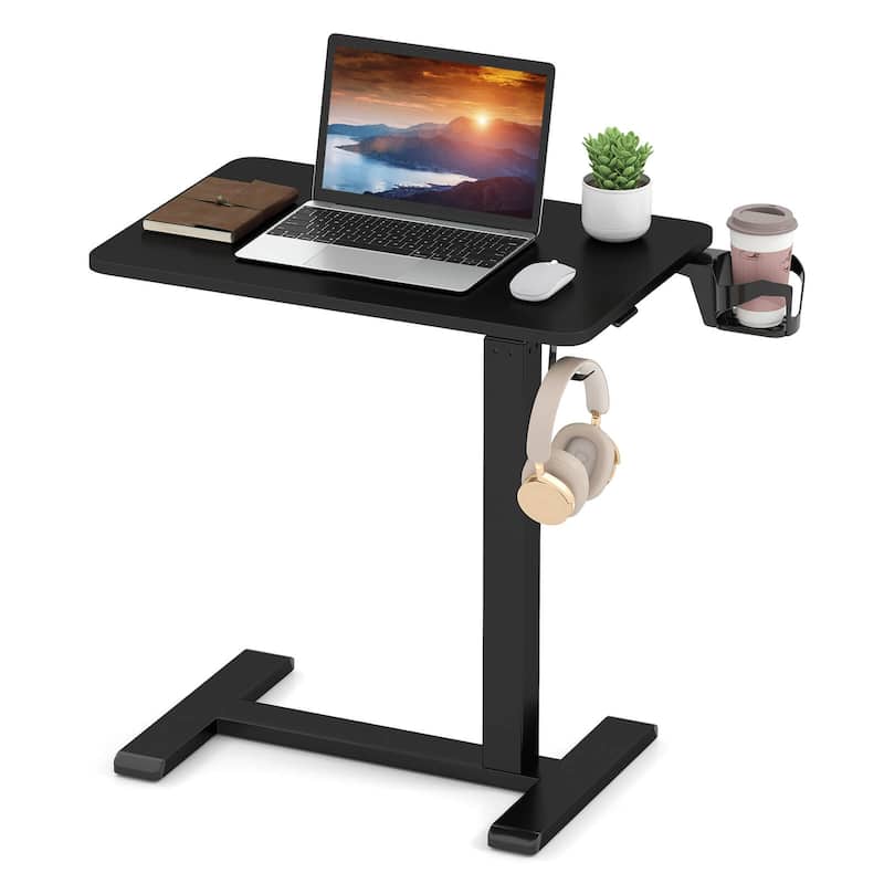 Costway C Shaped Side Table Height Adjustable Overbed Bedside Table - See Details - Black