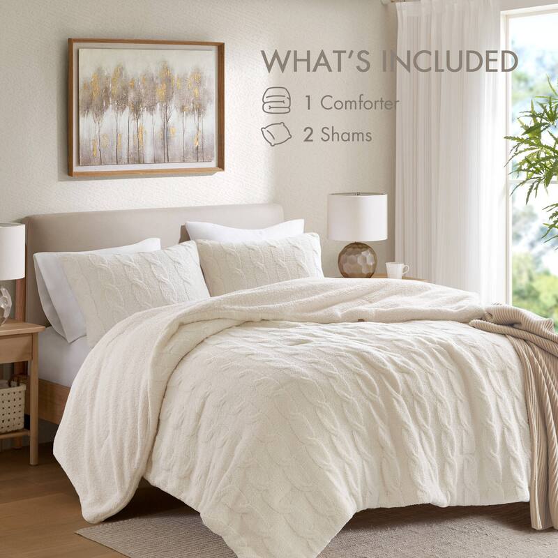 2 Pieces Twin Cable Knit Chenille Comforter Set