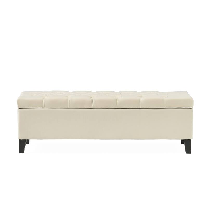 51" Button-Tufted Diamond Stitch Storage Ottoman with Pressure Hinges