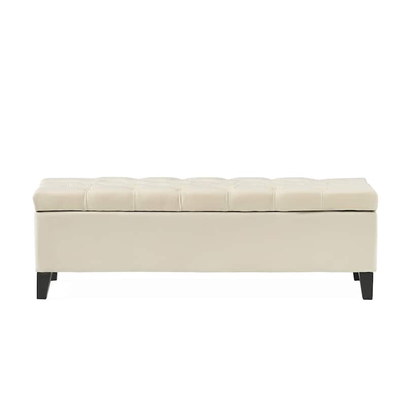 Tufted Storage Bench with Wooden Legs for Bedroom, Entryway