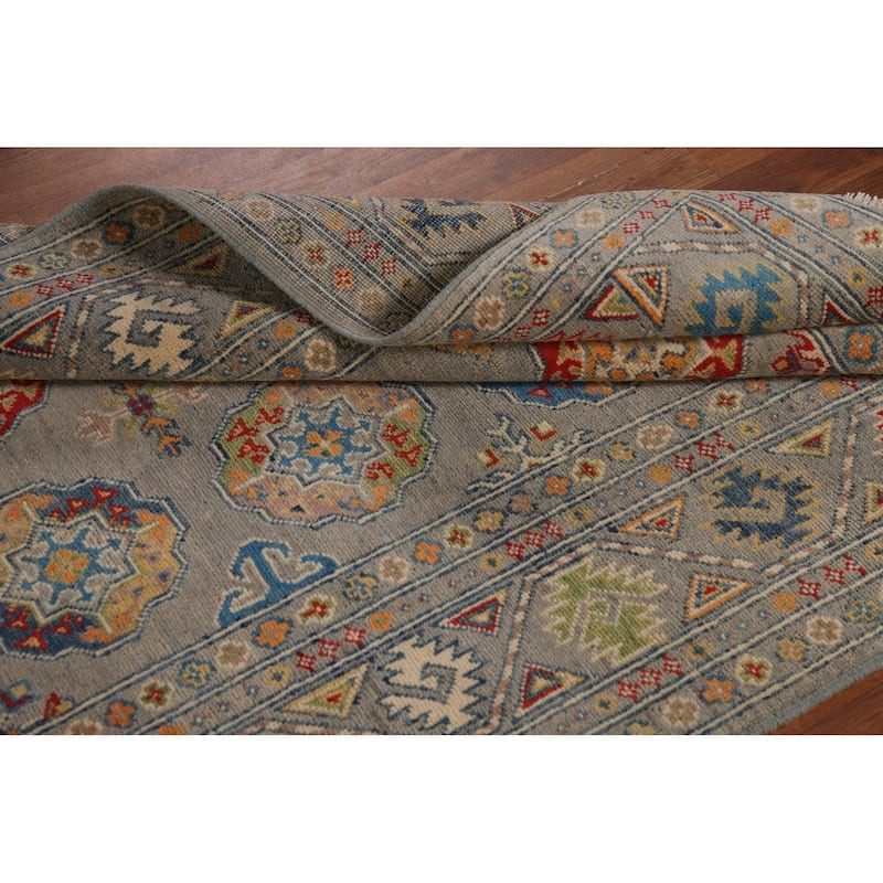 Traditional Kazak Area Rug Hand-Knotted Grey Wool Carpet - 4'0" x 5'11"
