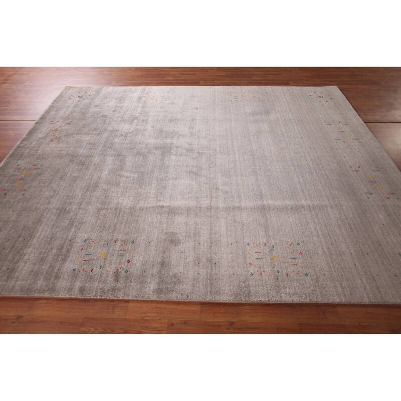 Earth Tone Striped Gabbeh Indian Area Rug Handmade Wool Carpet - 7'10" X 9'8"