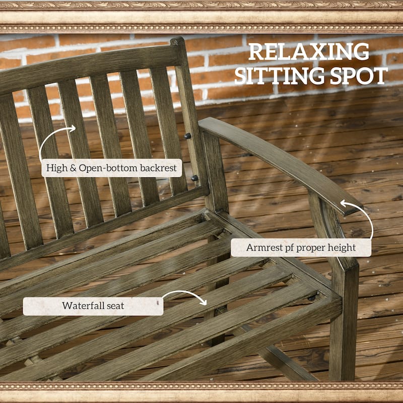 Outsunny 46" Outdoor Garden Bench, Metal Bench, Wood Look Slatted Frame Furniture for Patio