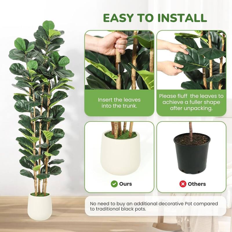 Artificial Faux Fiddle Leaf Fig Tree with White Pot for Home Decor