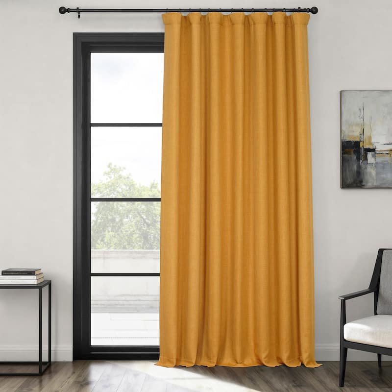 Exclusive Fabrics Textured Faux Linen Extra Wide Room Darkening Curtains for Bedroom & Living Room Curtains (1 Panel) - 100 X 96 - Dandelion Gold
