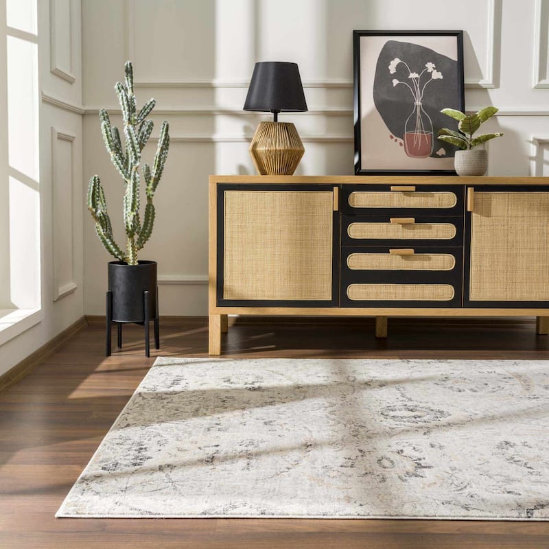 Hauteloom Erbacon Living Room, Bedroom Area Rug - Beige, Black, Charcoal - 2' x 2'11"