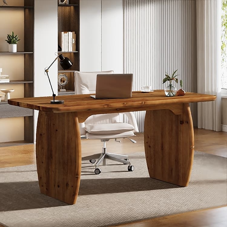 63'' Solid Wood Executive Desk, Large Office Computer Desk with Sturdy Wood Legs