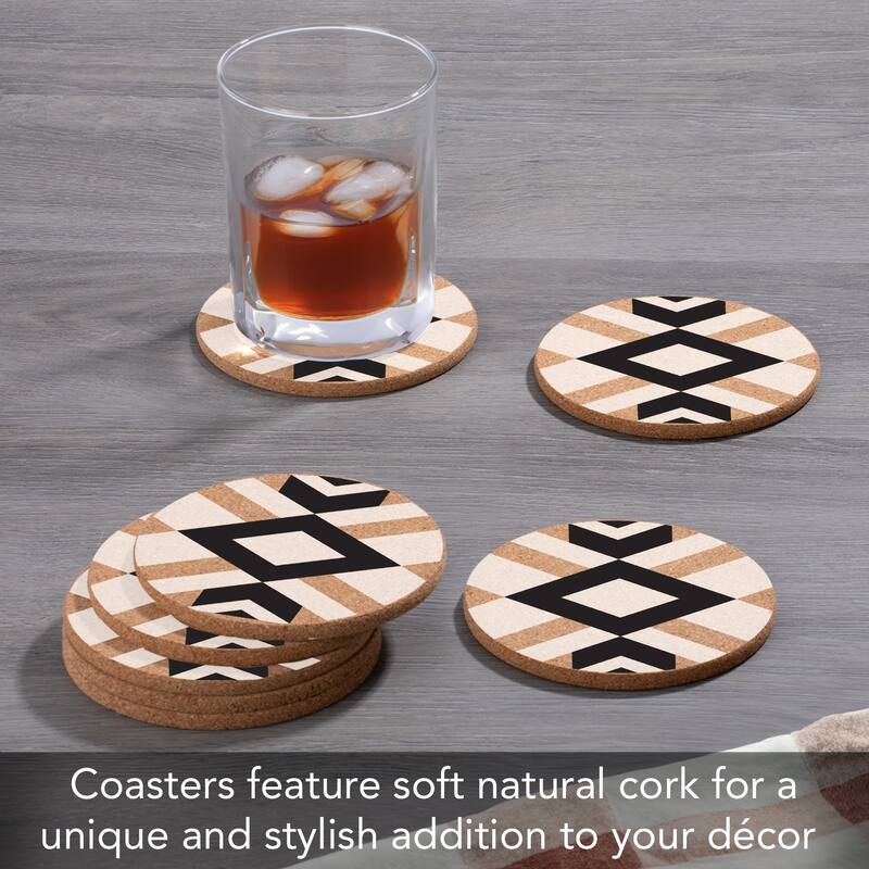 Southwest Pattern 4 Pack Absorbent Cork Coaster Made in The USA 4" Round