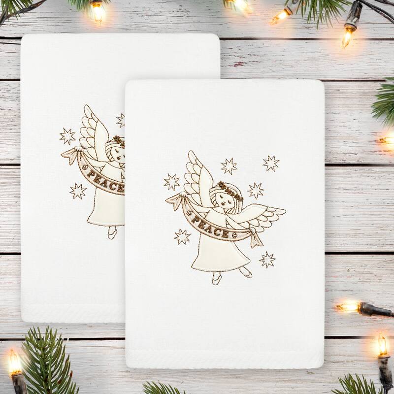 Authentic Hotel and Spa Christmas ANGEL Embroidered Luxury 100% Turkish Cotton Hand Towels Set of 2