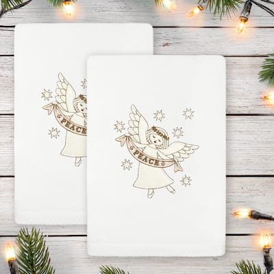 Authentic Hotel and Spa Christmas ANGEL Embroidered Luxury 100% Turkish Cotton Hand Towels Set of 2