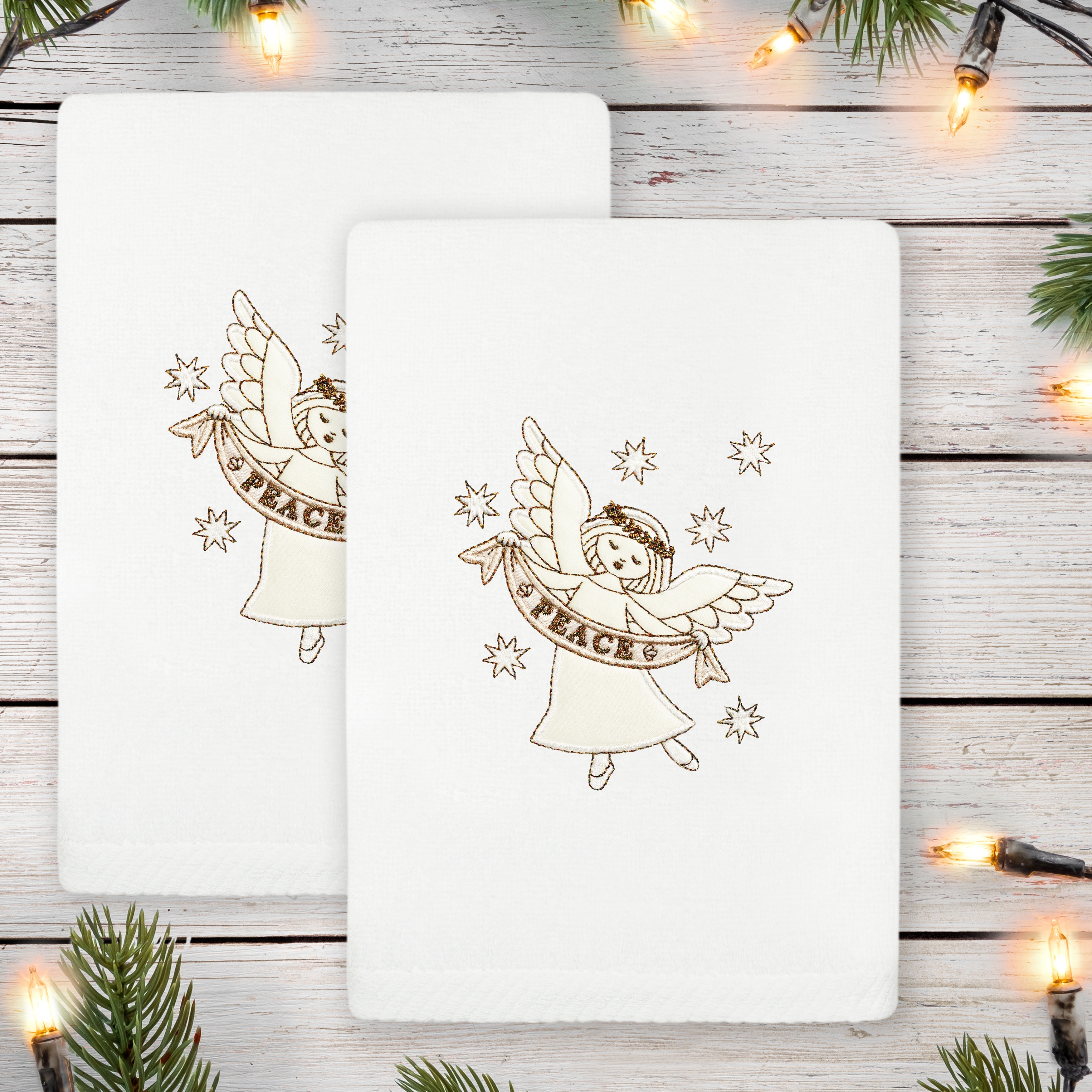 Authentic Hotel and Spa Christmas ANGEL Embroidered Luxury 100% Turkish Cotton Hand Towels Set of 2