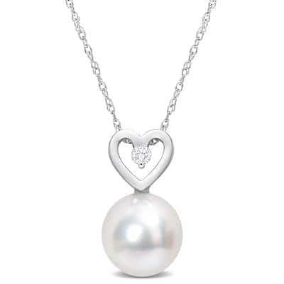 Miadora 9.5-10mm South Sea Cultured Pearl and Diamond Accent Heart Drop 10k White Gold