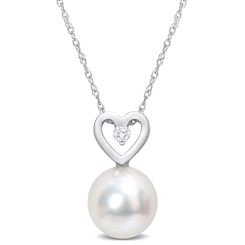 Miadora Diamond Accent 9.5-10mm White South Sea Cultured Pearl Fashion Pendant with Chain 10k White Gold