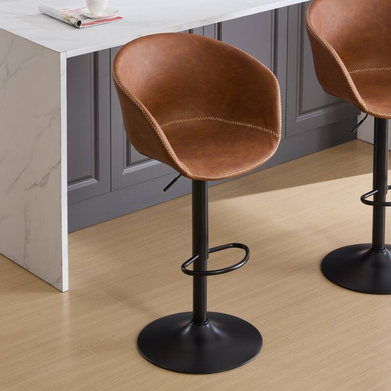 1 Piece Swivel Bar Stools with Adjustable Height, Modern PU Leather Upholstered Counter Height Bar Chairs with Footrest - Brown PU