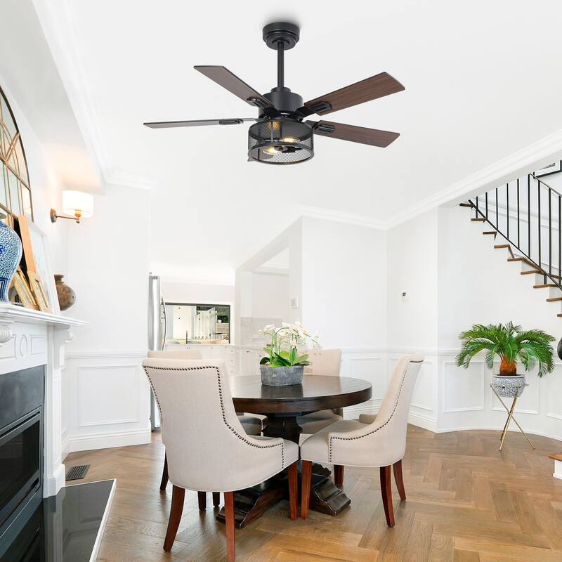 Vaczon 42" Modern Black 5-Blade Smart Ceiling Fan with Light Kit and APP Control