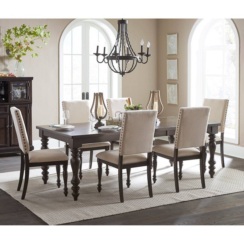 Transitional Style Grayish Brown Finish 1pc Dining Table Draw Leaf Birch Veneer Traditional Dining Furniture
