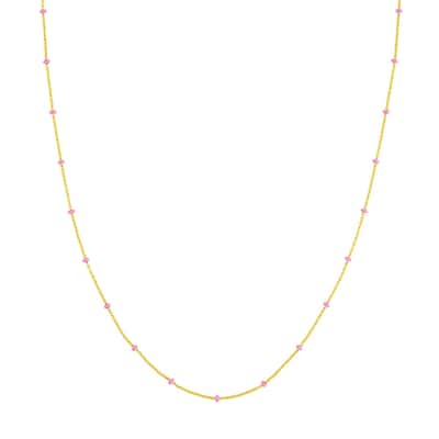 Curata 14k Yellow Gold 18" Pink Enamel Bead Station Saturn Chain Necklace