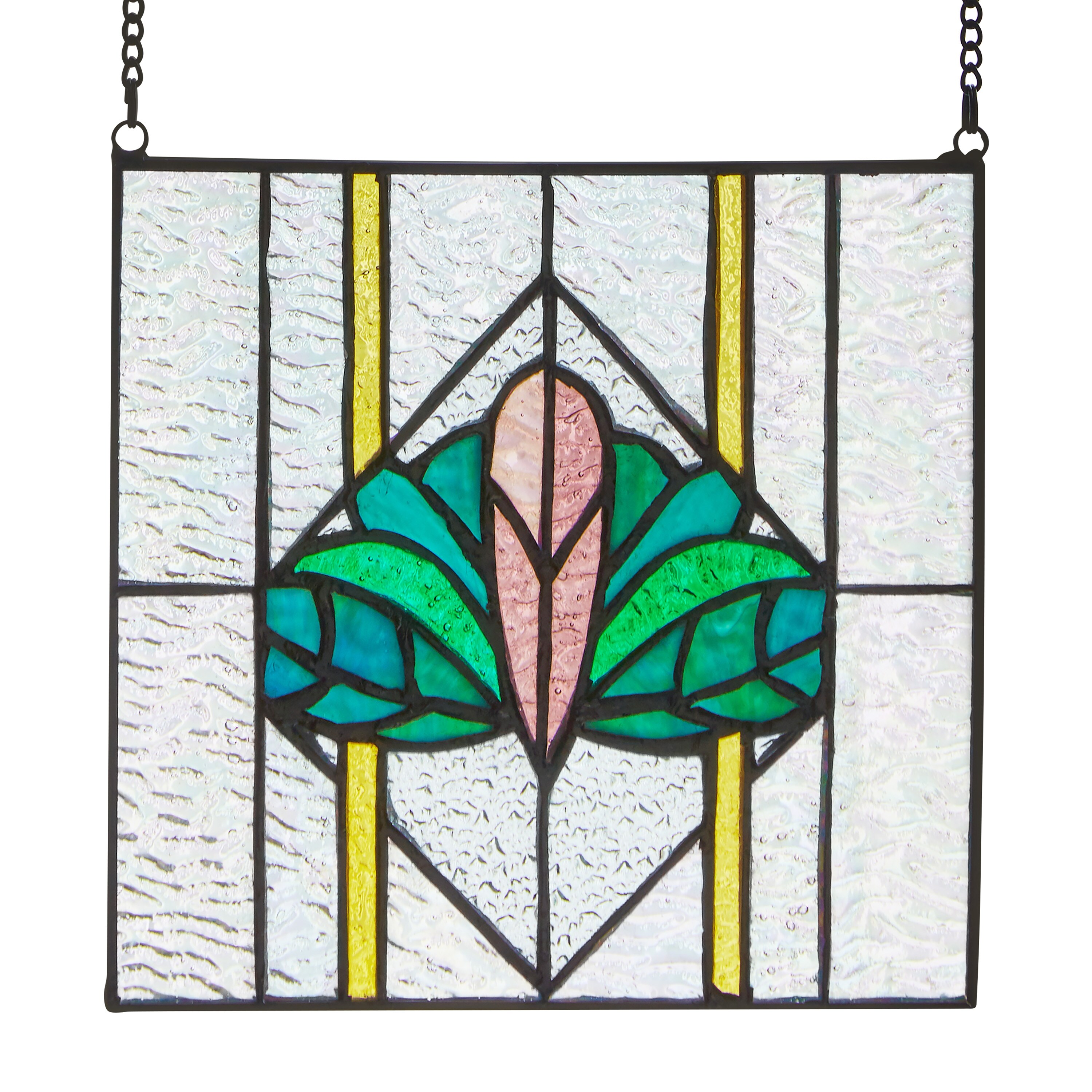 River of Goods 29-Inch Art Deco Tryptic Multicolored Stained Glass