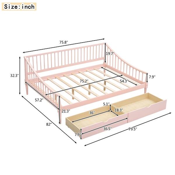 dimension image slide 0 of 2, Multi-functional Design,Full Size Daybed with Trundle and Support Legs,Solid Construction
