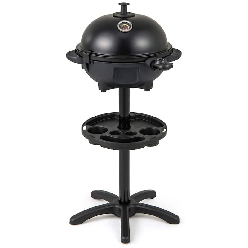 Black Metal Aluminum Electric BBQ Grill with 1200W Power Dual-Zone Cooking, Non-Stick Plate - 25" x 40" - Assembled