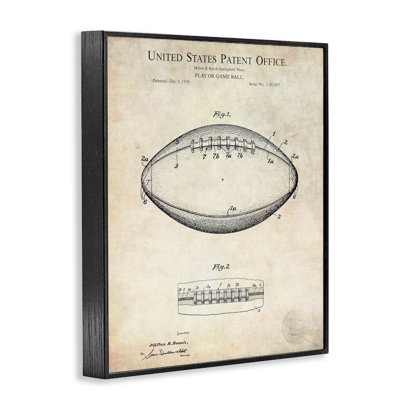 Stupell American Football Sports Patent Diagram Blueprint Design Framed Wall Art - Beige