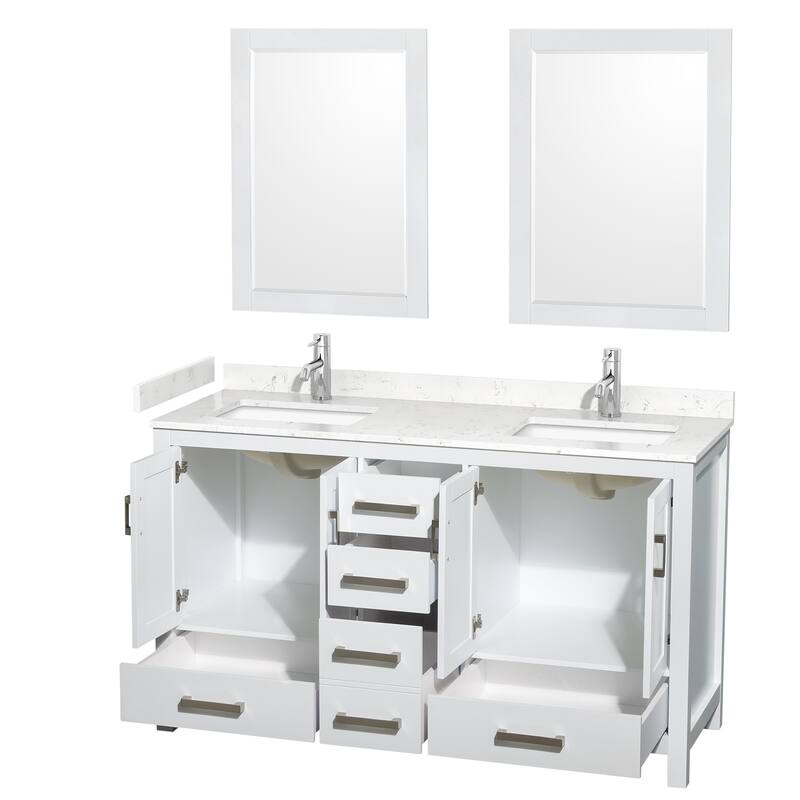 Sheffield Double Bathroom Vanity Set, Cultured Top, 24-Inch Mirrors