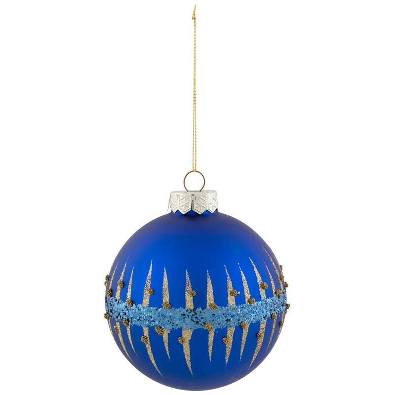 4" Blue and Gold Glitter Glass Ball Christmas Ornament