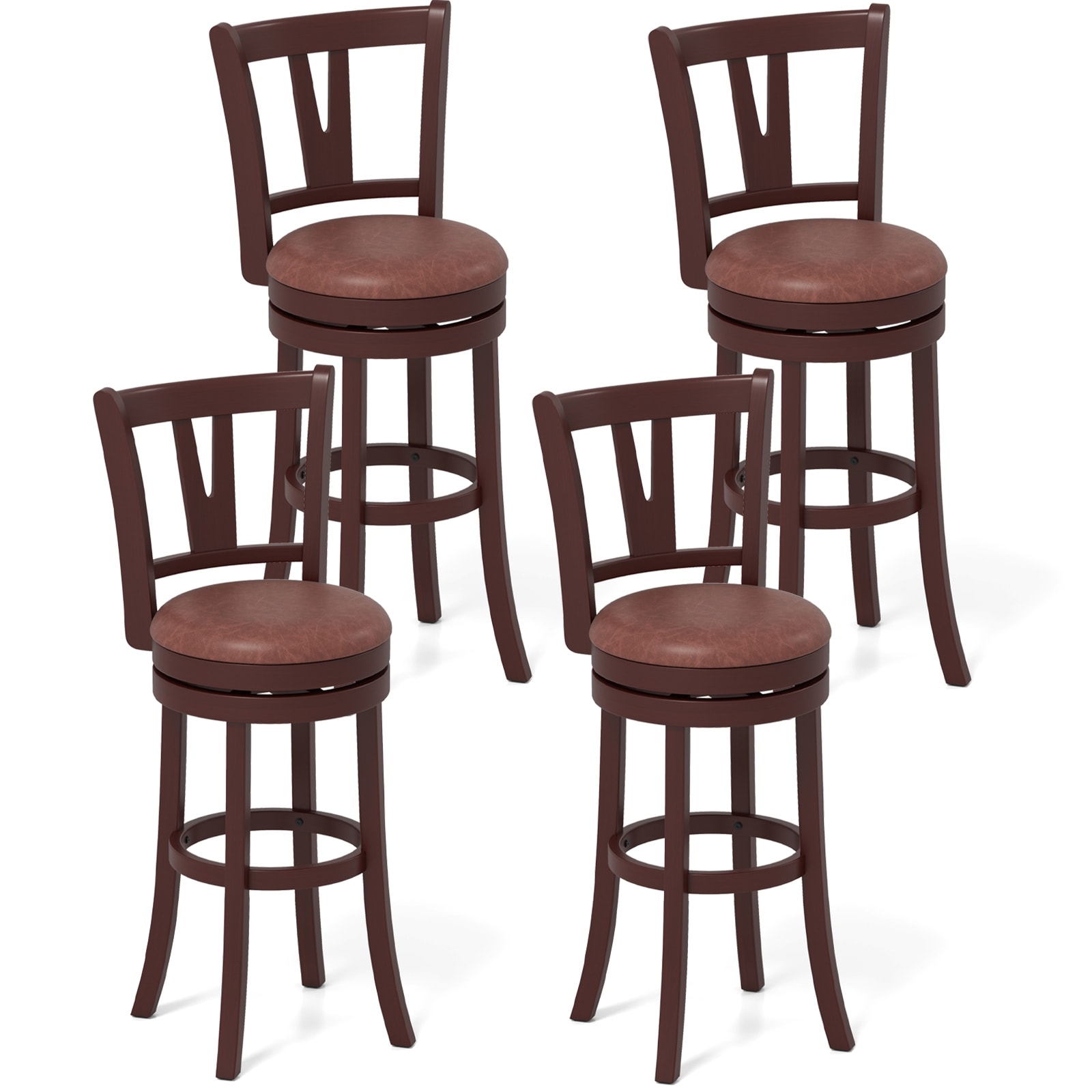 Gymax 30'' Bar Height Swivel Barstools Set of 4 High Backs & Footrests