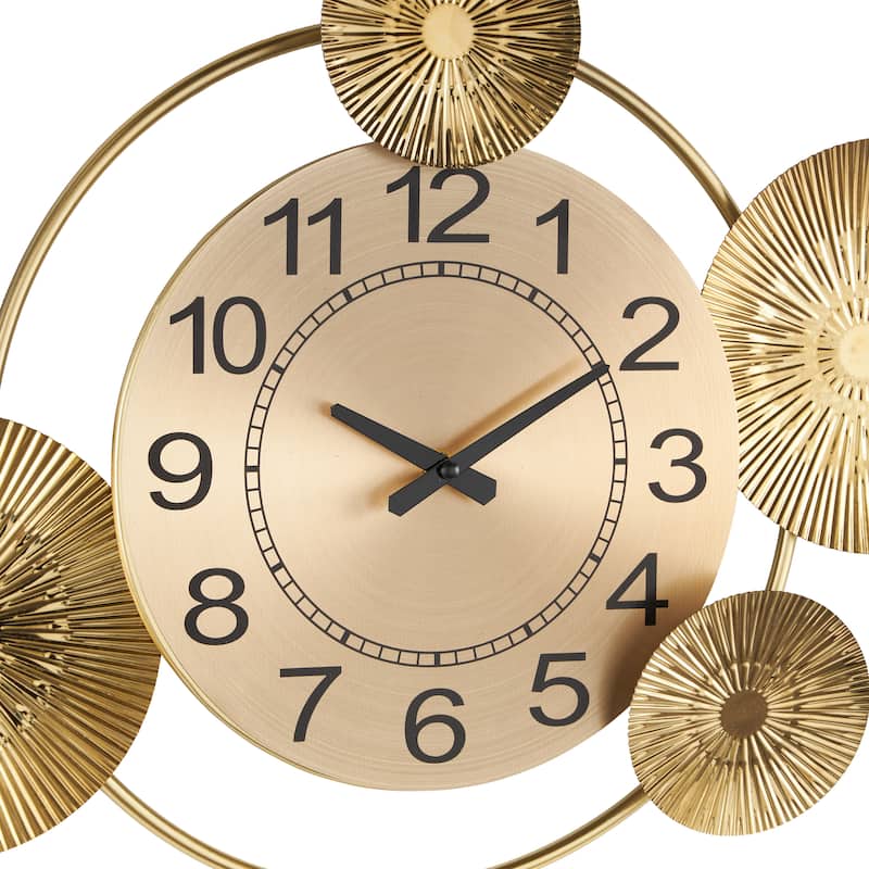 Stainless Steel Metal Decorative Wall Clock with Black Accents and Overlapping Discs - Gold - Roche River Decor