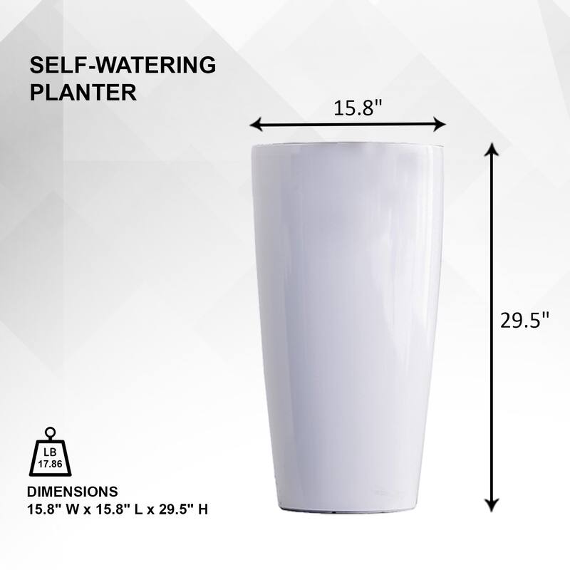 XBrand 29.5" H Plastic Self Watering Indoor Outdoor Tall Round Planter Pot, Decorative Gardening Pot, Home Décor Accent
