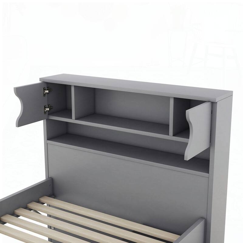 Captain Platform Bed Frame with Storage Bookcases and Shelves