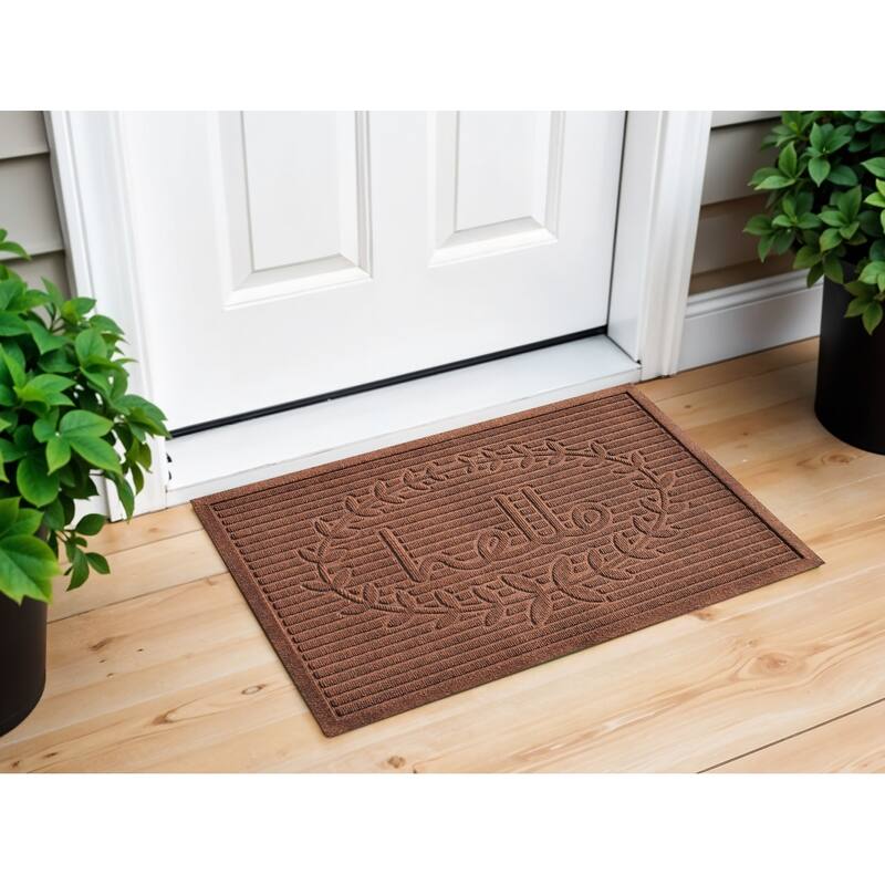 HomeRoots 24" X 36" Brown Striped Hello Outdoor Polypropylene Door Mat - 24' X '36 - 24' X '36