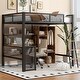 preview thumbnail 2 of 10, Full Size Black Metal Bed with Wardrobeand & Storage Shelves, Space-Saving Loft Bed Frame w/ Ladder, Full-Length Mesh Guardrail