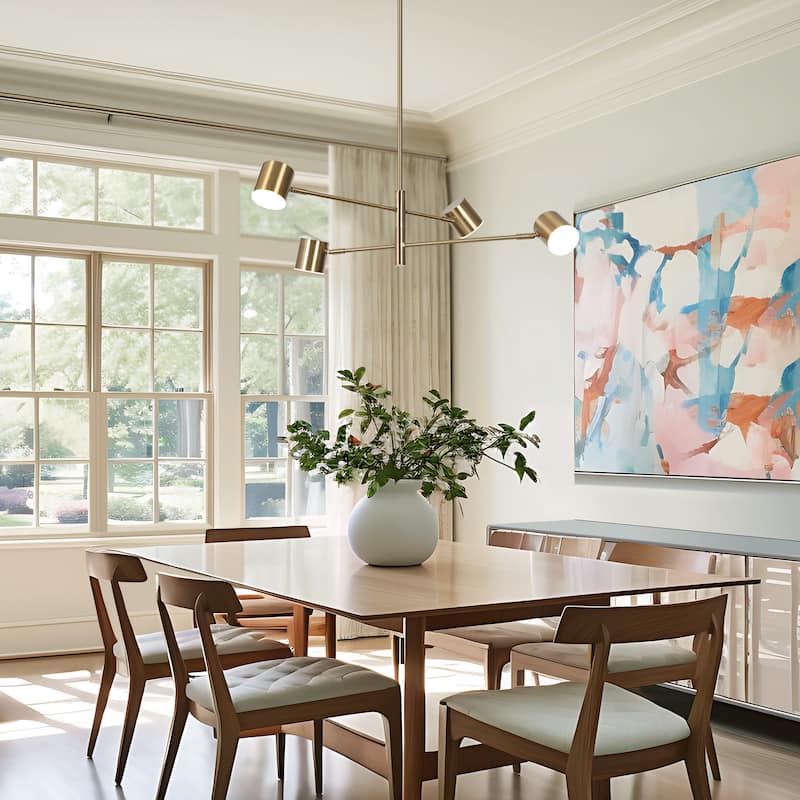 Modern Gold Brass 4/5-Light Integrated LED Chandelier Metal Linear Island Light for Kitchen