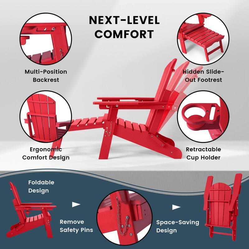 Laguna Outdoor 3-Piece Folding Adjustable Adirondack Chair with Hideaway Ottoman & Round Side Table