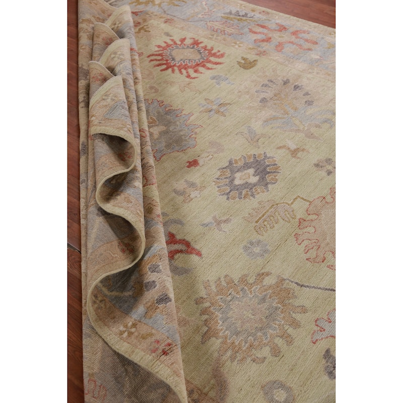 Hand Knotted Oriental 100% Wool Carpet Transitional All-Over Green Oushak Area Rug - 10' 3'' X 8' 7''