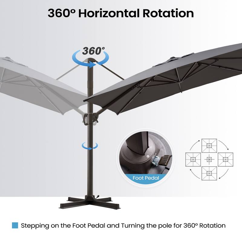 9 x 11 ft Patio Cantilever Offset Umbrella 360-degree Rotation with Base